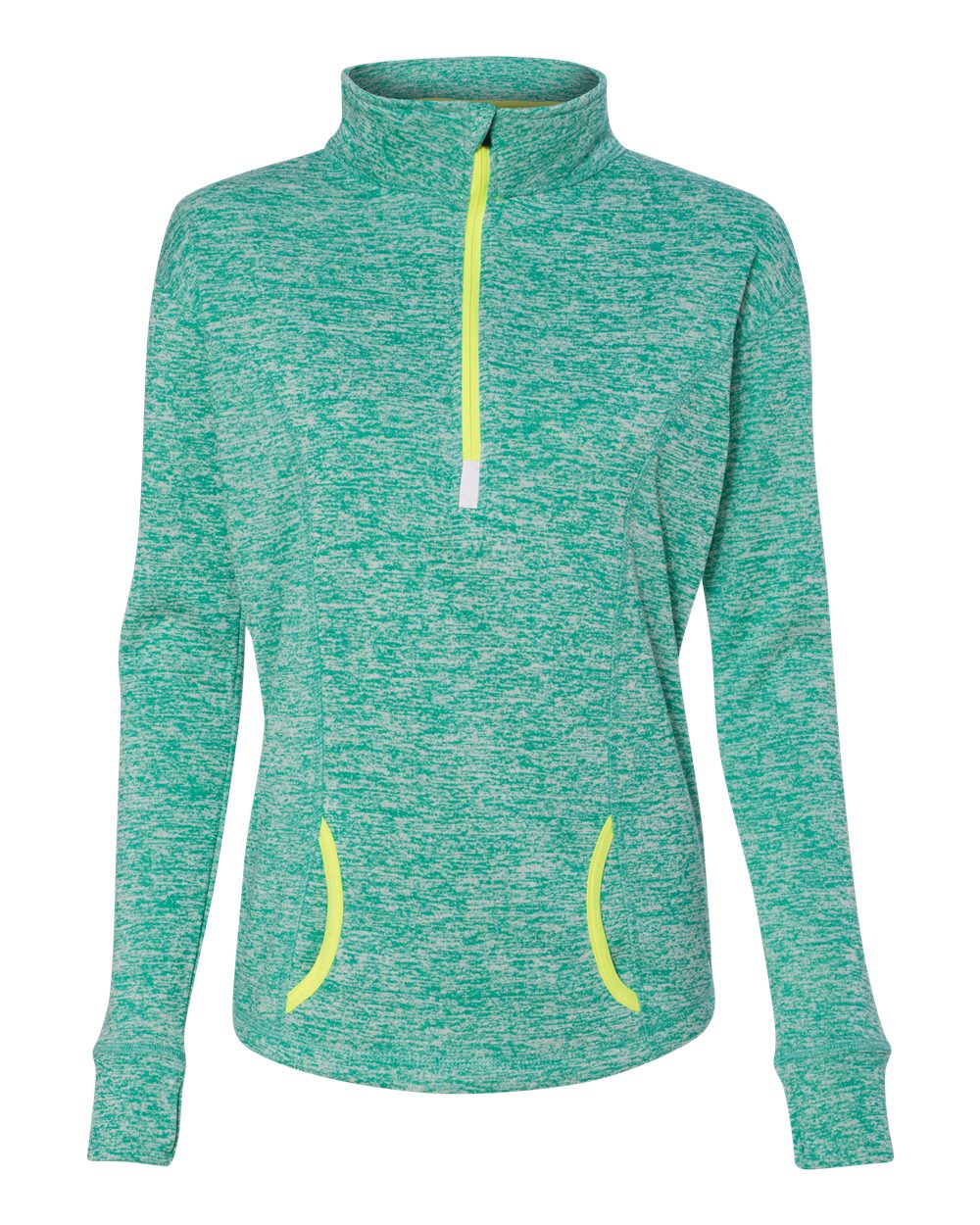 Women's Cosmic Fleece Quarter-Zip Pullover - Front - B24628403 - Emerald/ Neon Yellow