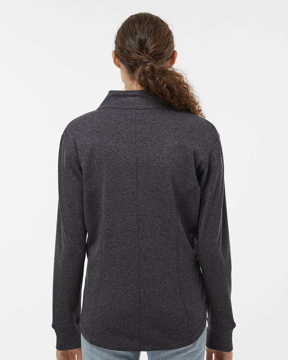 Women's Cosmic Fleece Quarter-Zip Pullover - OnModelBack - B24628343 - Onyx Fleck/ Electric Blue