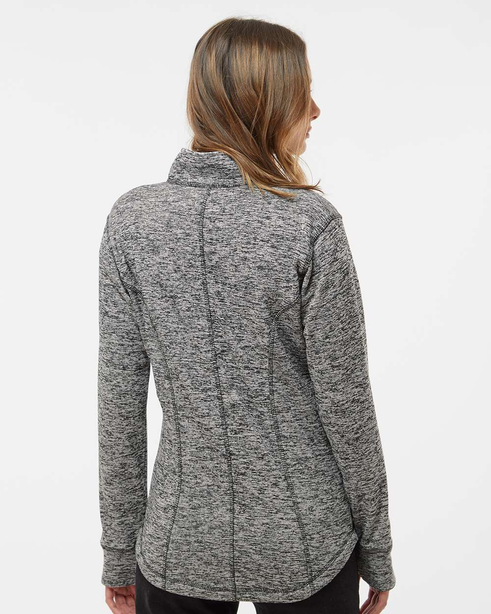 Women's Cosmic Fleece Quarter-Zip Pullover - OnModelBack - B24628503 - Charcoal Fleck/ Black