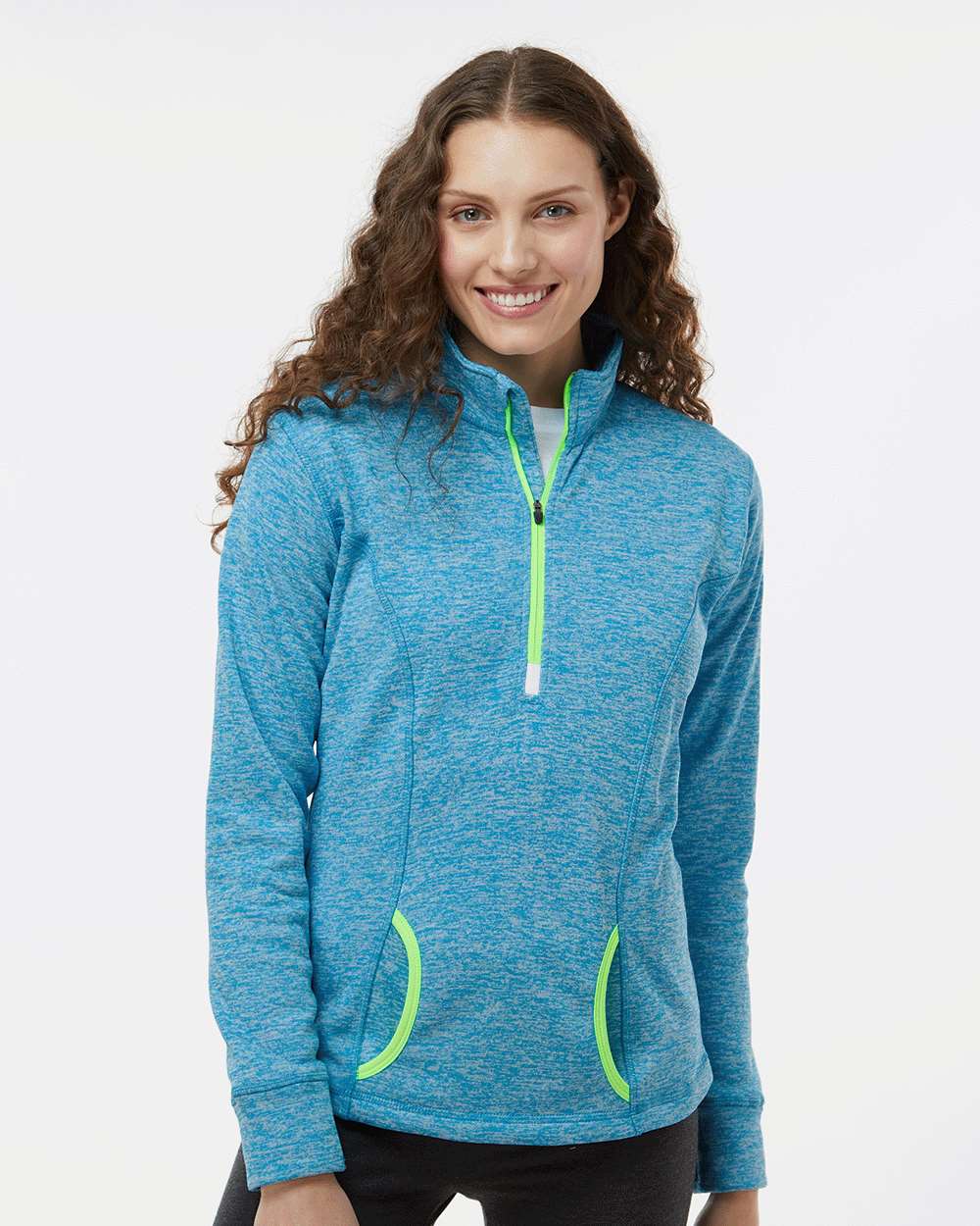 Women's Cosmic Fleece Quarter-Zip Pullover - OnModelFront - B24628063 - Electric Blue/ Neon Green