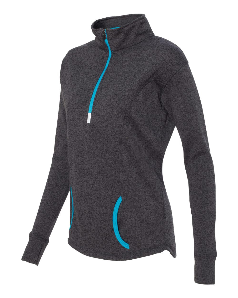 Women's Cosmic Fleece Quarter-Zip Pullover - Side - B24628343 - Onyx Fleck/ Electric Blue
