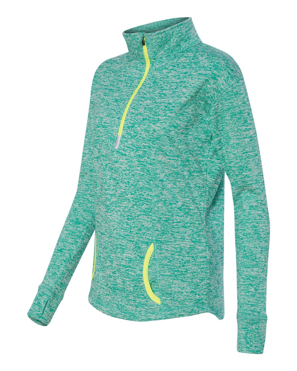 Women's Cosmic Fleece Quarter-Zip Pullover - Side - B24628403 - Emerald/ Neon Yellow
