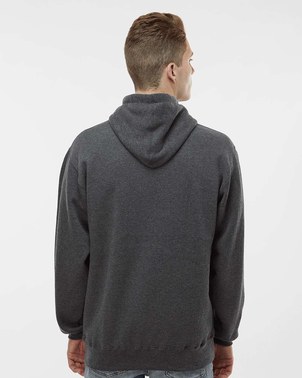 Men's Premium Hooded Sweatshirt - OnModelBack - B22228092 - Charcoal Heather