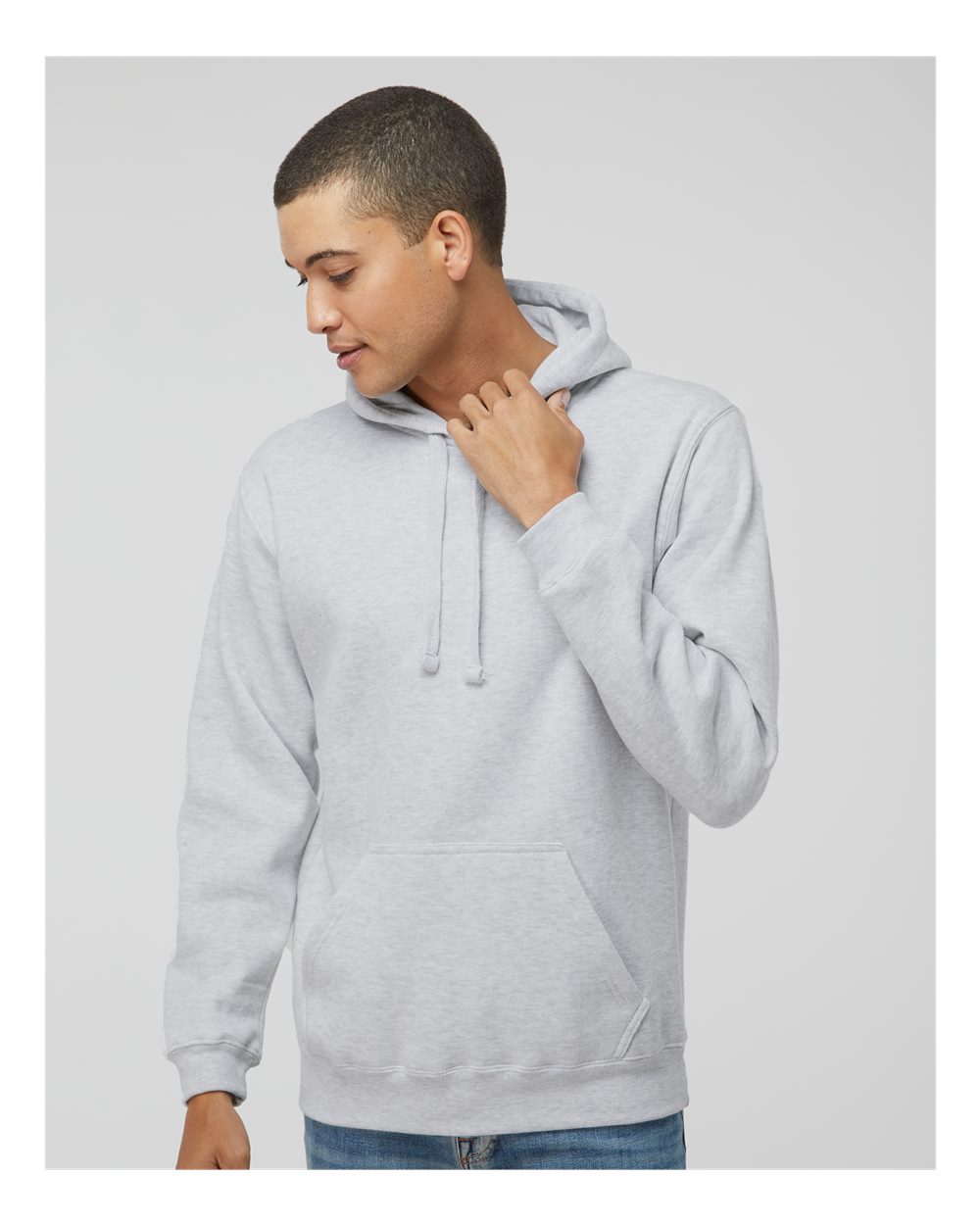 Men's Premium Hooded Sweatshirt - OnModelFront - B22228012 - Ash Heather