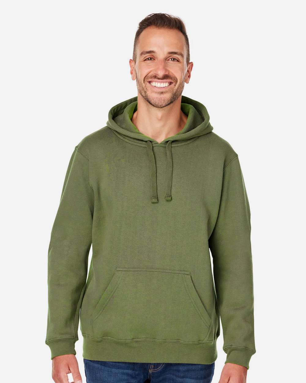 Men's Premium Hooded Sweatshirt - OnModelFront - B22228642 - Military Green