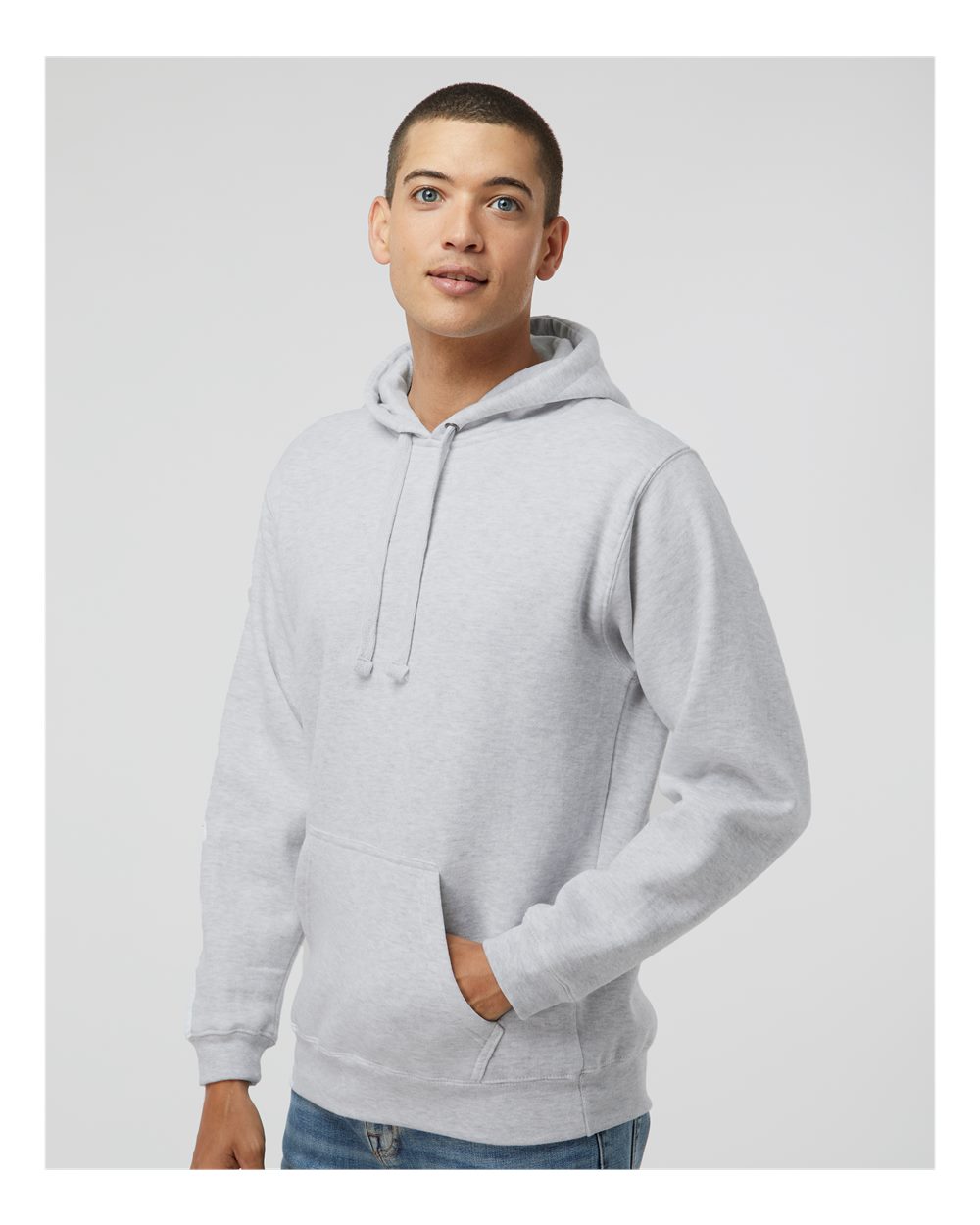 Men's Premium Hooded Sweatshirt - OnModelSide - B22228012 - Ash Heather