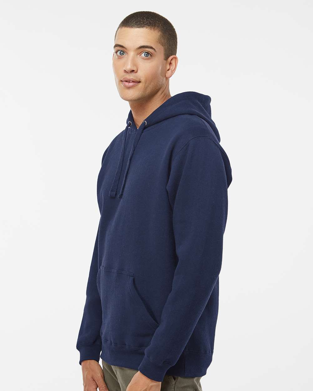 Men's Premium Hooded Sweatshirt - OnModelSide - B22228682 - True Navy