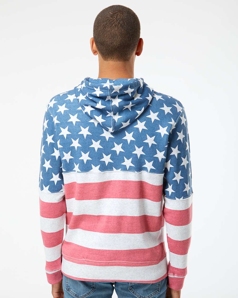 Men's Triblend Fleece Hooded Sweatshirt - OnModelBack - B23628452 - Stars & Stripes Triblend
