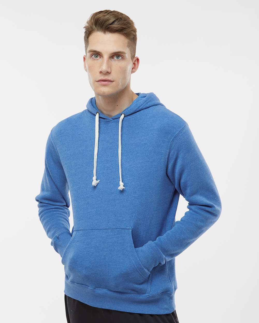 Men's Triblend Fleece Hooded Sweatshirt - OnModelFront - B23628752 - Cool Royal Triblend