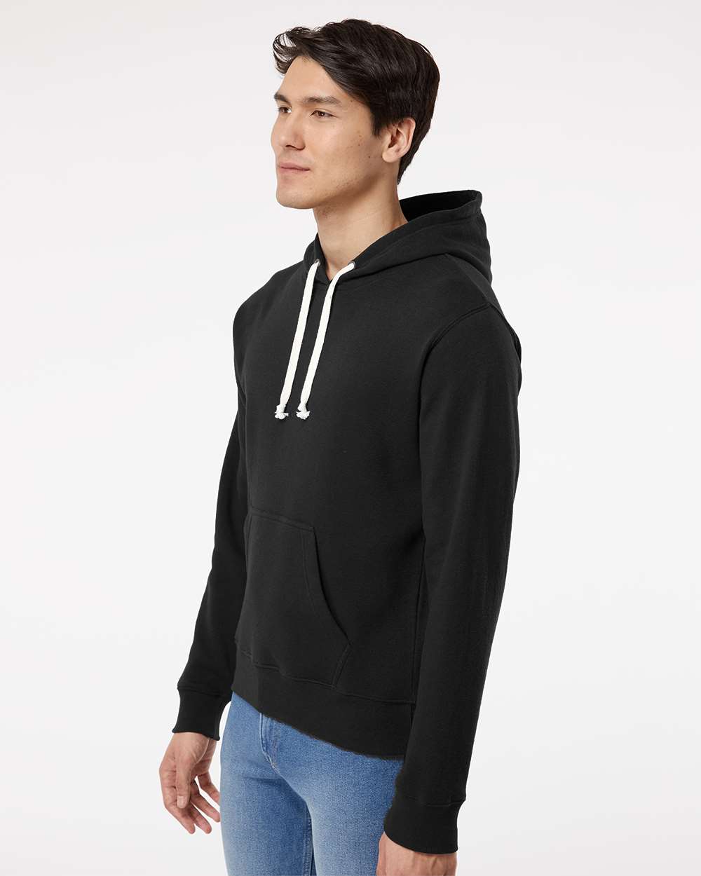 Men's Triblend Fleece Hooded Sweatshirt - OnModelSide - B23628502 - Black Solid