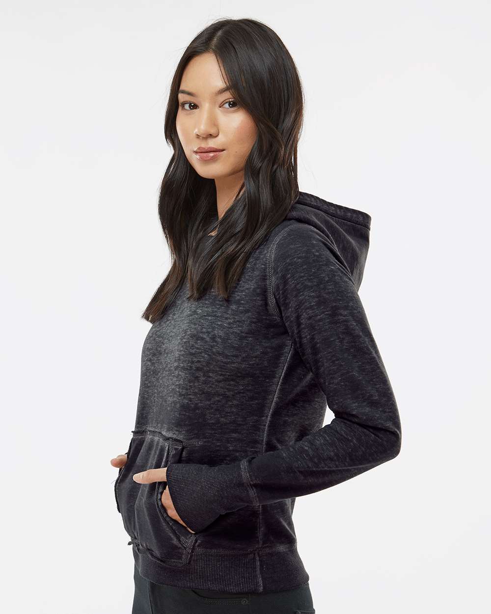 Women's Zen Fleece Hooded Sweatshirt - OnModelSide - B20328502 - Twisted Black