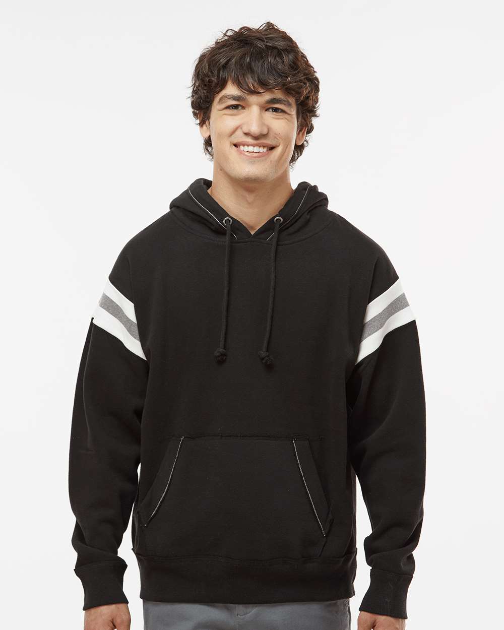 Men's Vintage Athletic Hooded Sweatshirt - OnModelFront - B84028503 - Black
