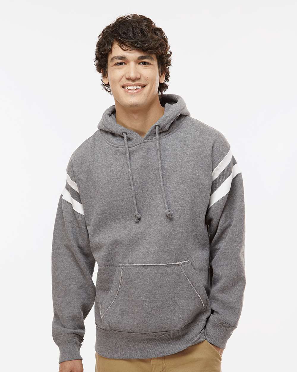 Men's Vintage Athletic Hooded Sweatshirt - OnModelFront - B84028513 - Smoke Heather