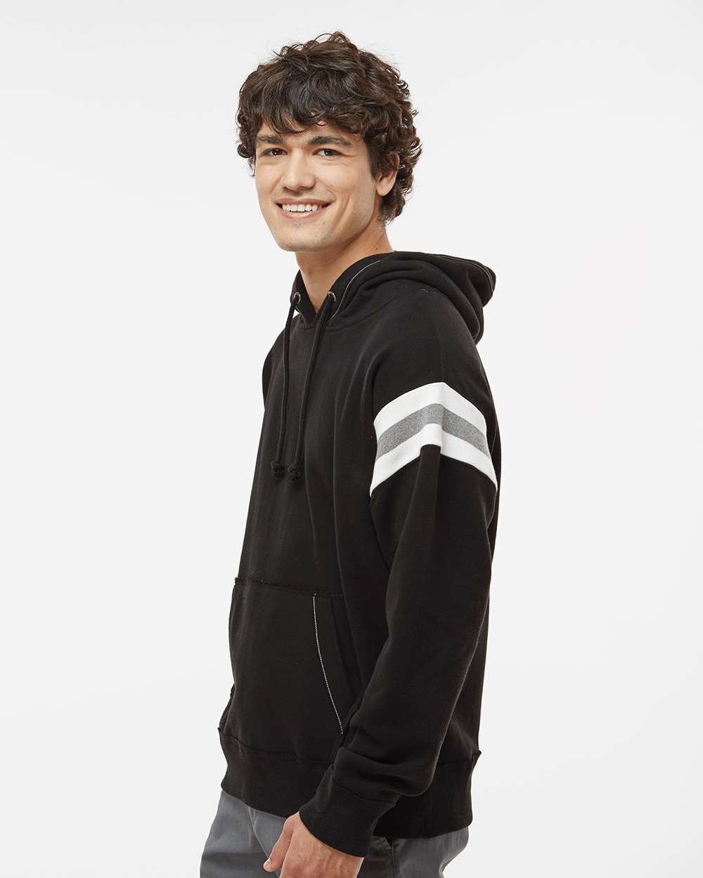 Men's Vintage Athletic Hooded Sweatshirt - OnModelSide - B84028503 - Black