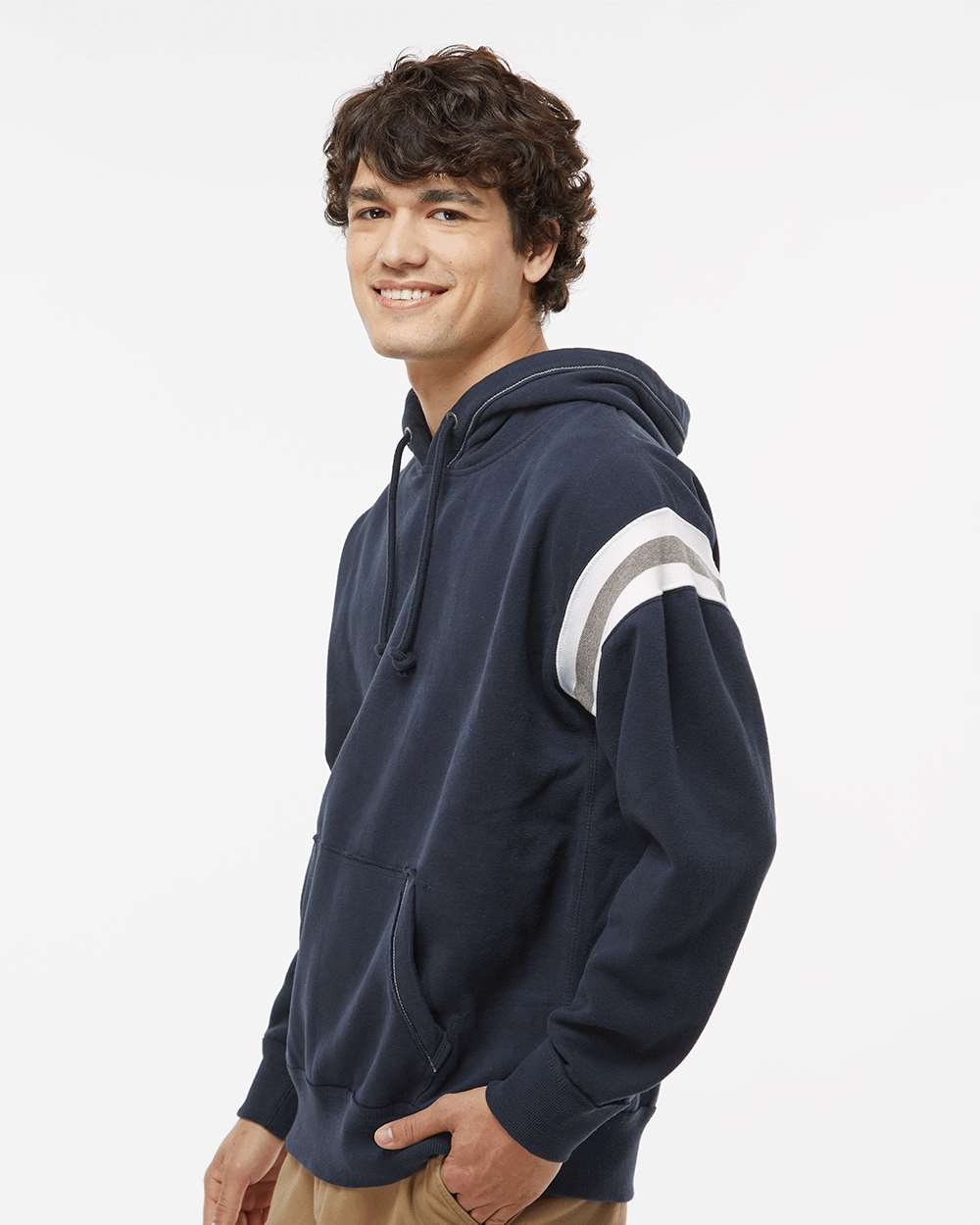 Men's Vintage Athletic Hooded Sweatshirt - OnModelSide - B84028653 - Vintage Navy