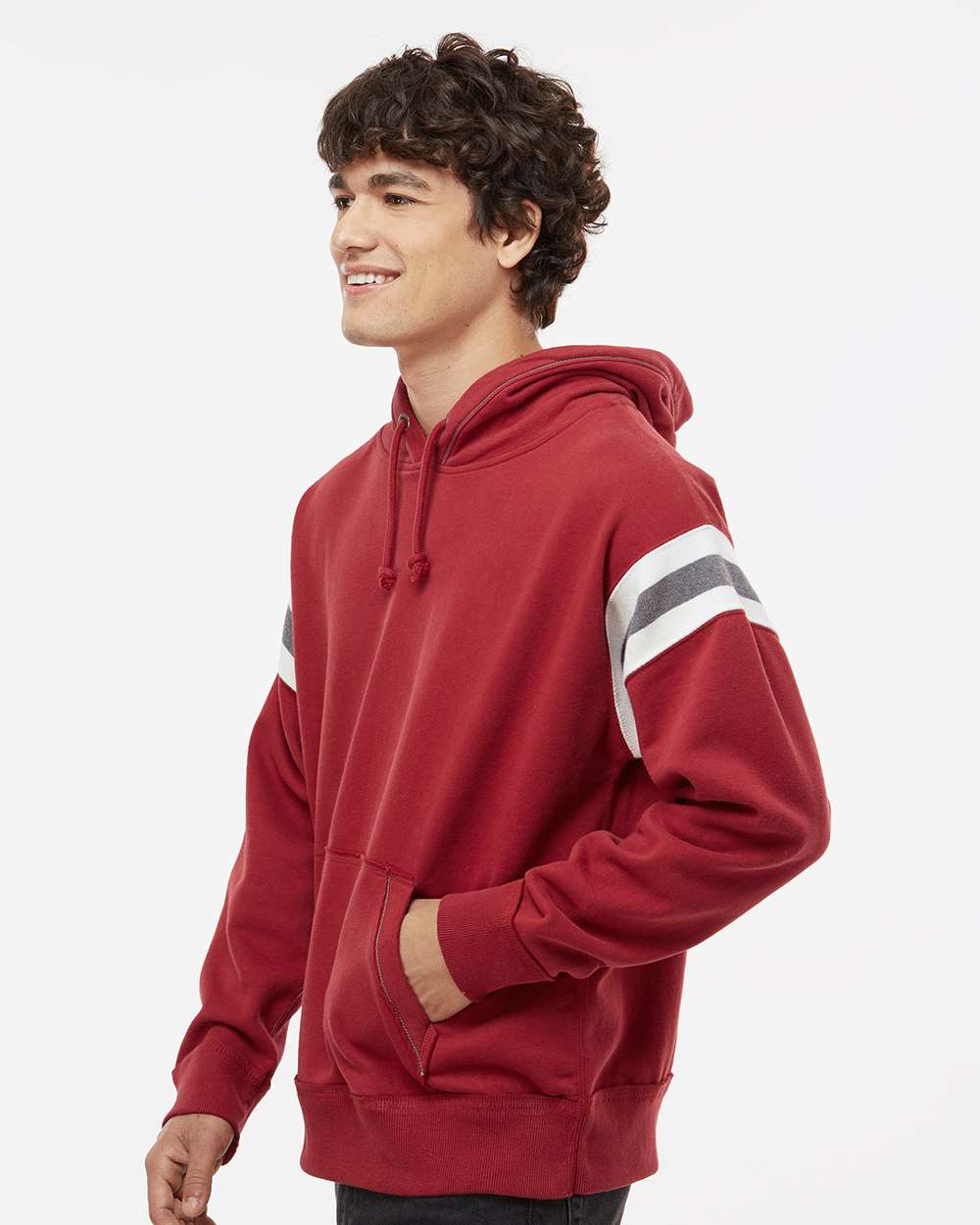 Men's Vintage Athletic Hooded Sweatshirt - OnModelSide - B84028703 - Simply Red