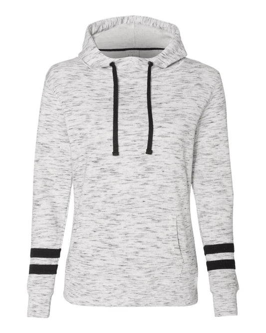Women’s Mélange Fleece Striped-Sleeve Hooded Sweatshirt - Front - B57028503 - White/ Black