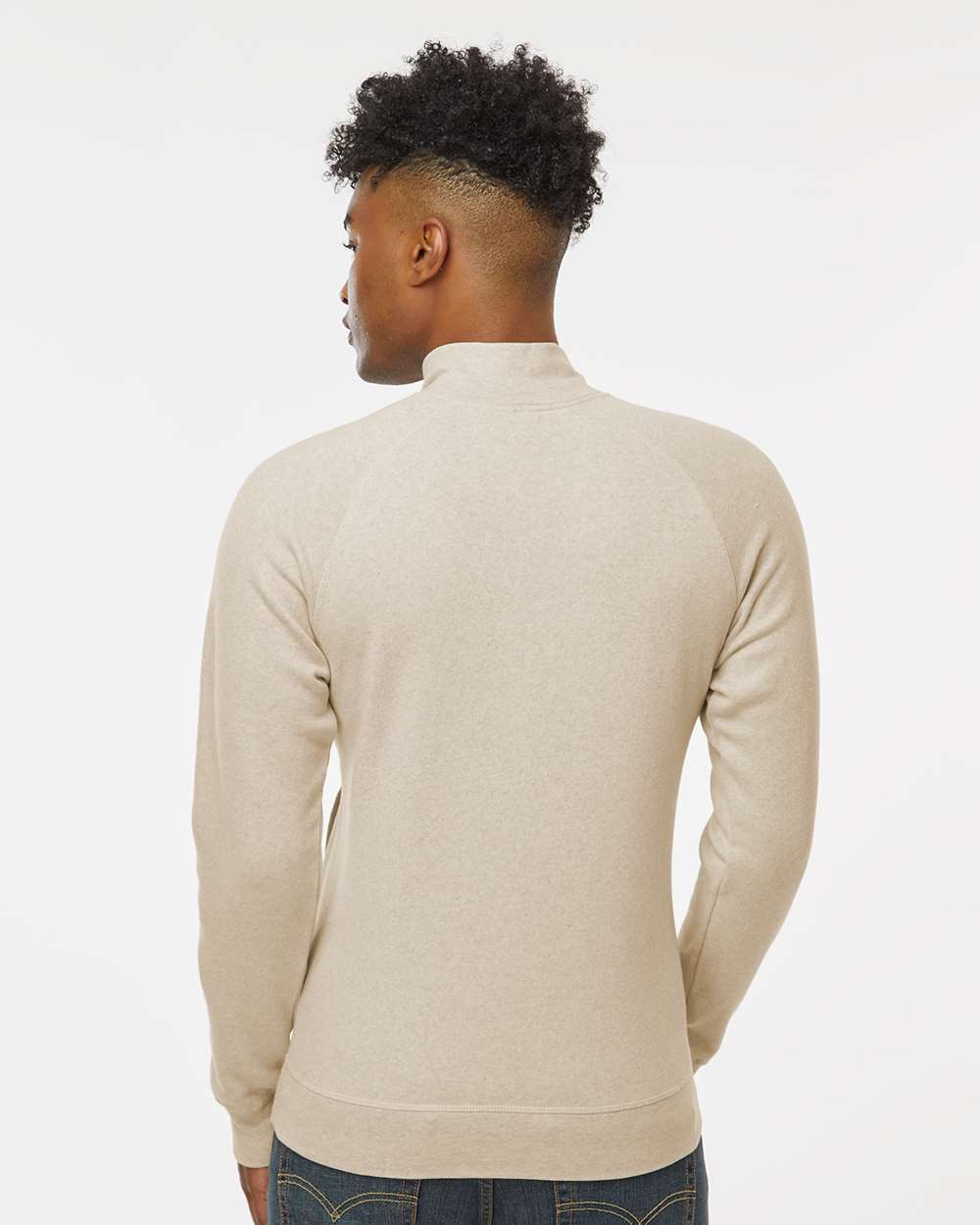 Men's Triblend Quarter-Zip Sweatshirt - OnModelBack - B33028368 - Oatmeal Triblend
