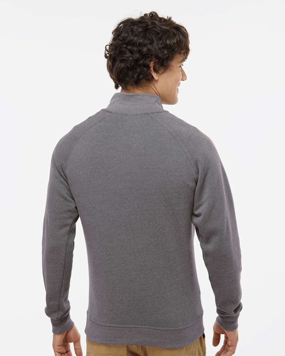 Men's Triblend Quarter-Zip Sweatshirt - OnModelBack - B33028518 - Smoke Triblend