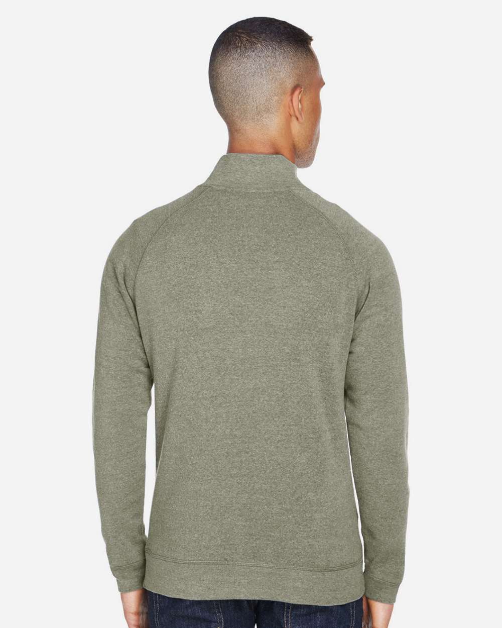 Men's Triblend Quarter-Zip Sweatshirt - OnModelBack - B33028648 - Olive Triblend