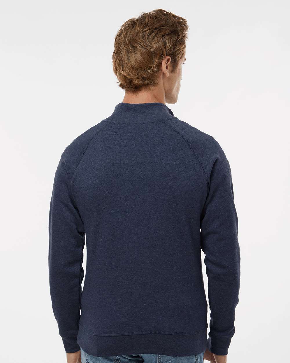 Men's Triblend Quarter-Zip Sweatshirt - OnModelBack - B33028658 - True Navy Triblend
