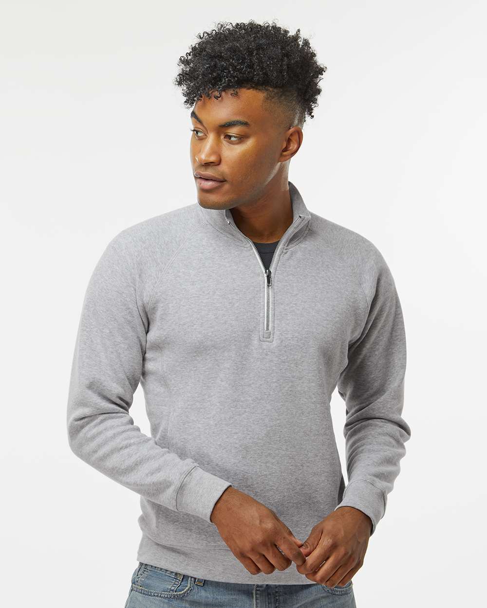 Men's Triblend Quarter-Zip Sweatshirt - OnModelFront - B33028358 - Grey Triblend