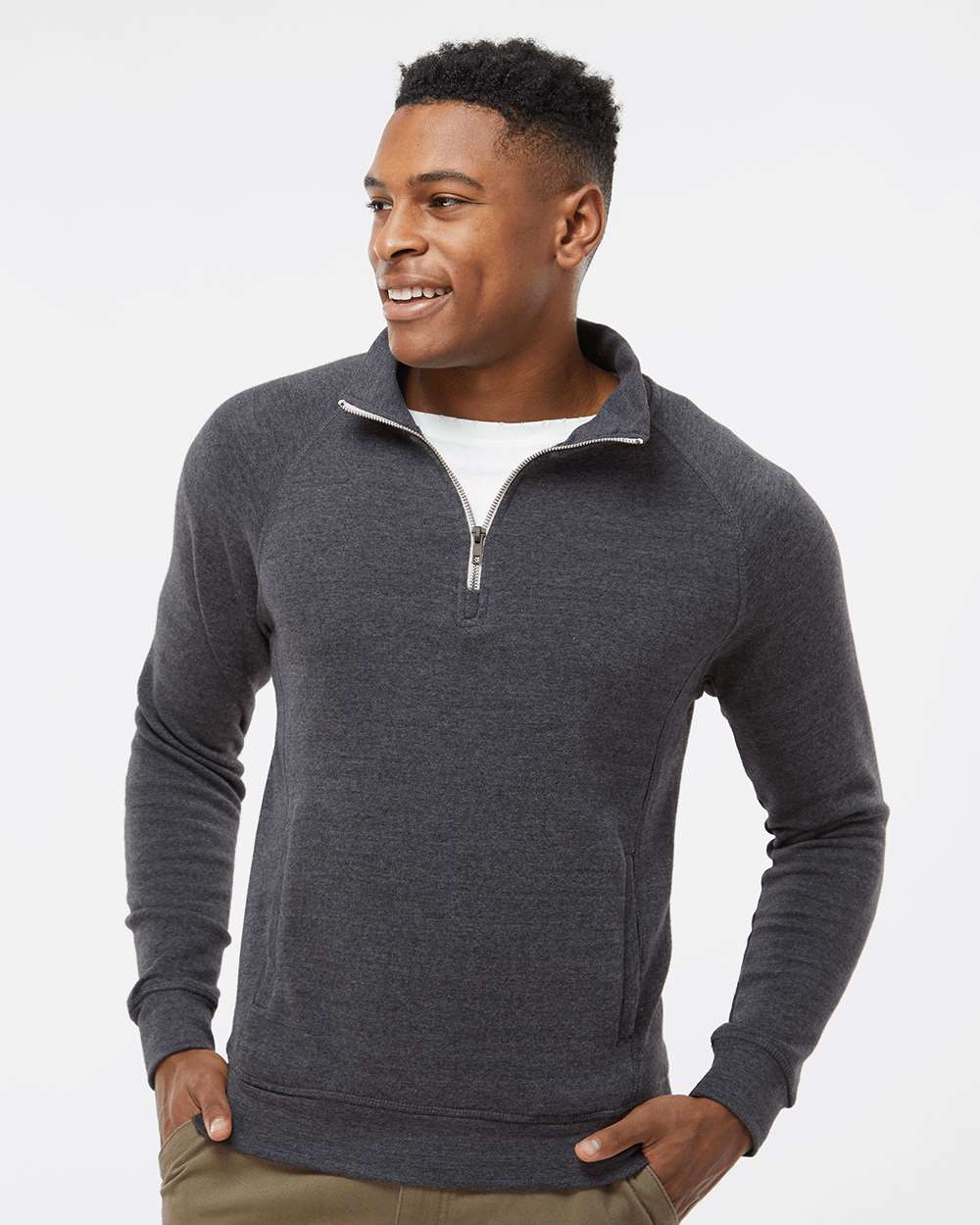 Men's Triblend Quarter-Zip Sweatshirt - OnModelFront - B33028508 - Black Triblend
