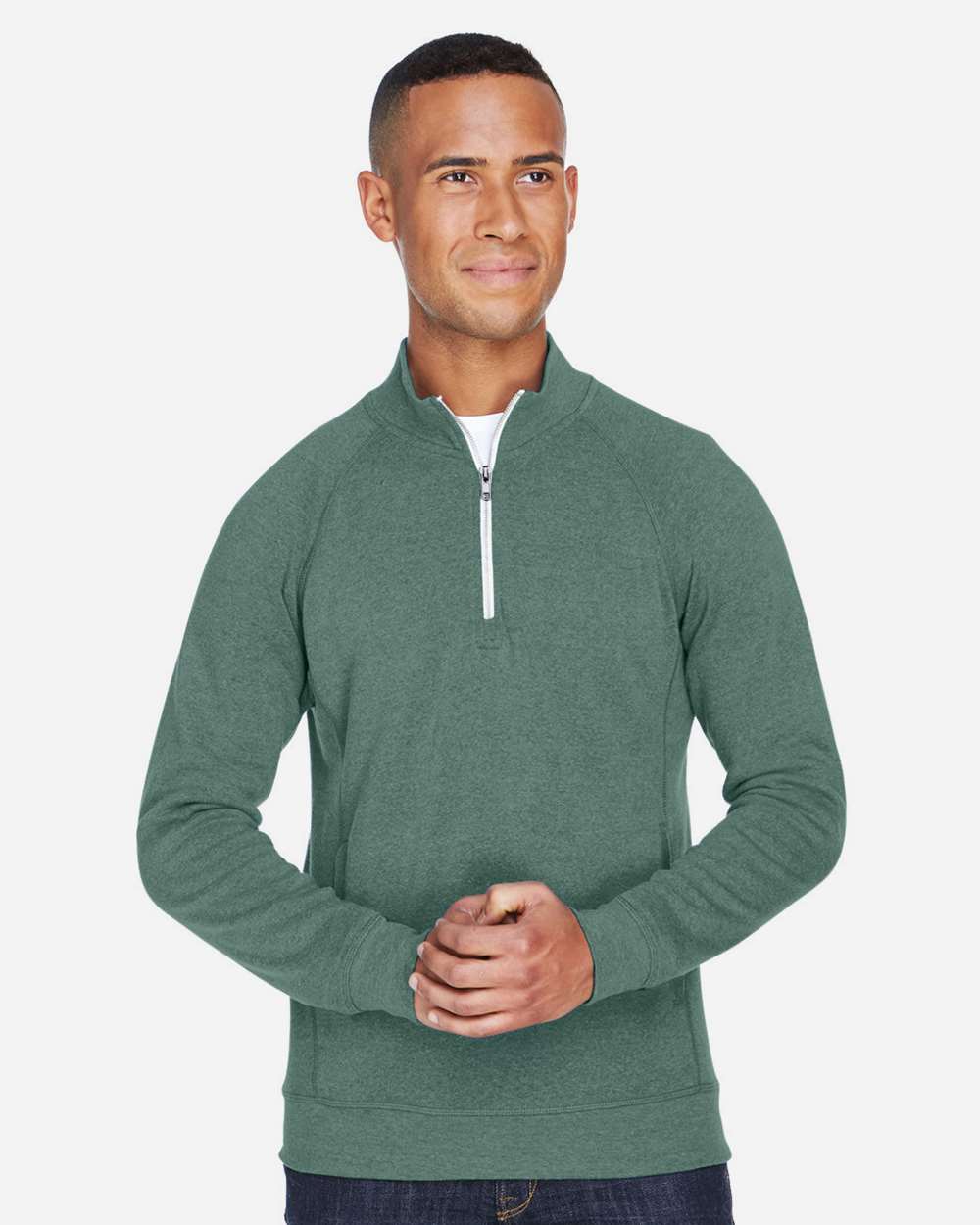 Men's Triblend Quarter-Zip Sweatshirt - OnModelFront - B33028548 - Balsam Triblend