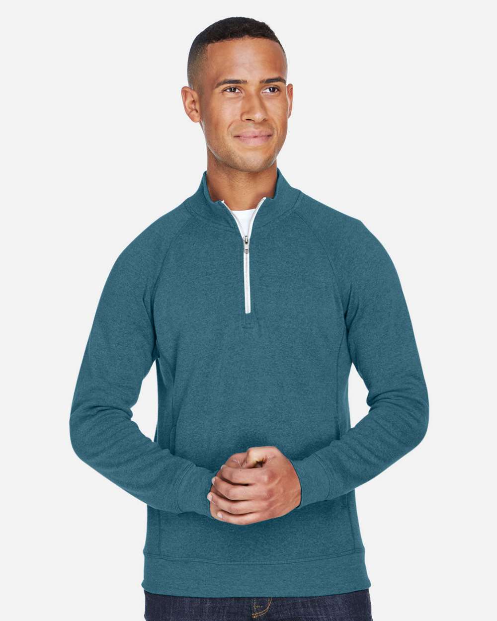 Men's Triblend Quarter-Zip Sweatshirt - OnModelFront - B33028598 - Storm Triblend