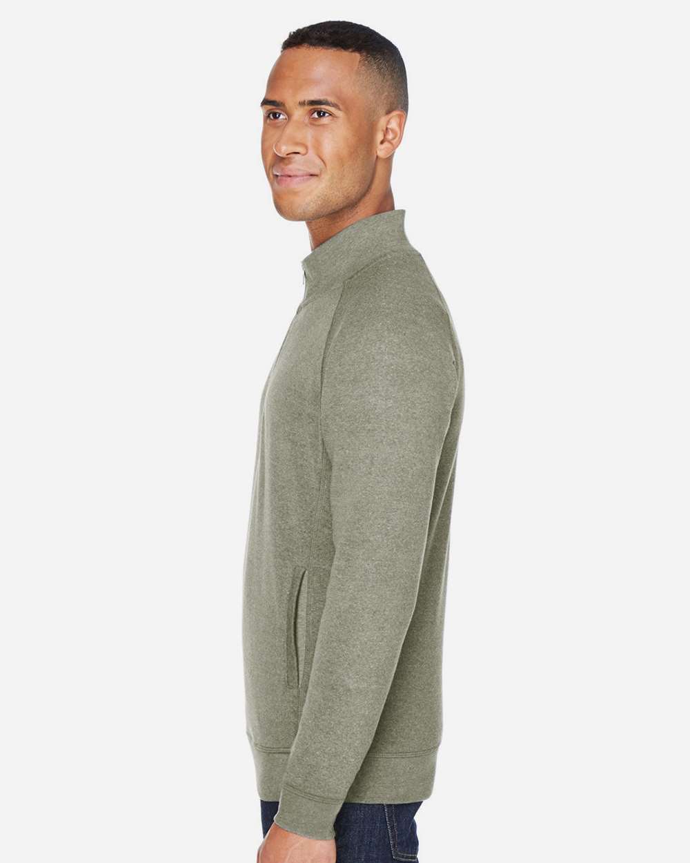 Men's Triblend Quarter-Zip Sweatshirt - OnModelSide - B33028648 - Olive Triblend
