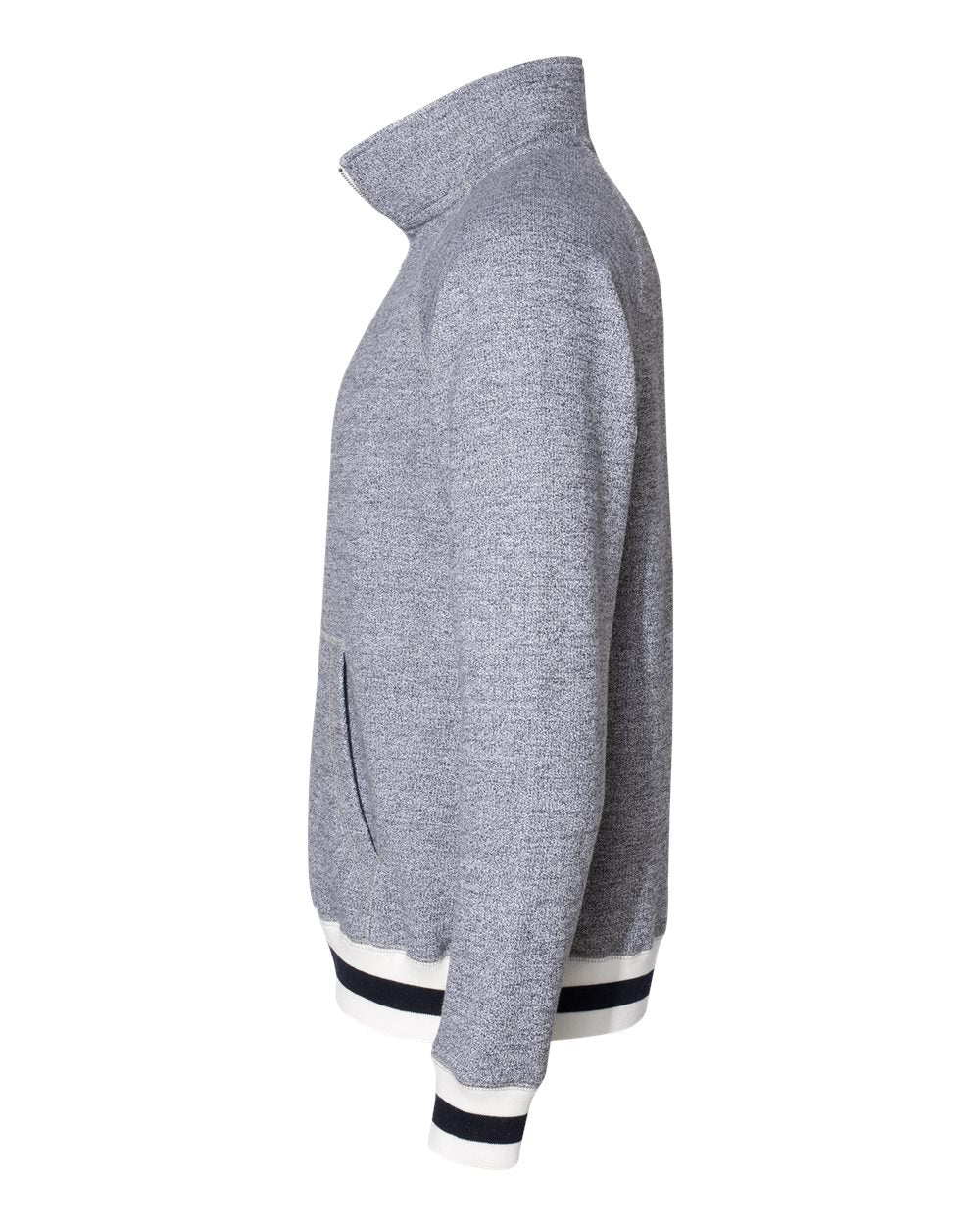 Men's Peppered Fleece Quarter-Zip Sweatshirt - DirectSide - B33428103 - Pepper/ Navy