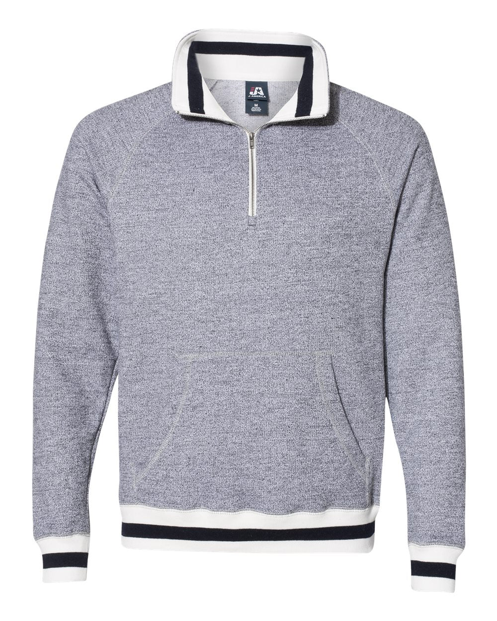 Men's Peppered Fleece Quarter-Zip Sweatshirt - Front - B33428103 - Pepper/ Navy