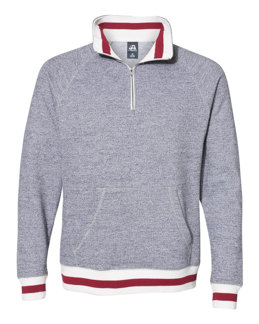 Men's Peppered Fleece Quarter-Zip Sweatshirt - Front - B33428113 - Pepper/ Red