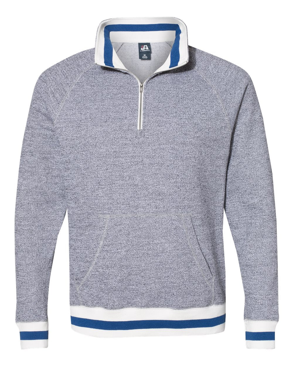Men's Peppered Fleece Quarter-Zip Sweatshirt - Front - B33428123 - Pepper/ Royal