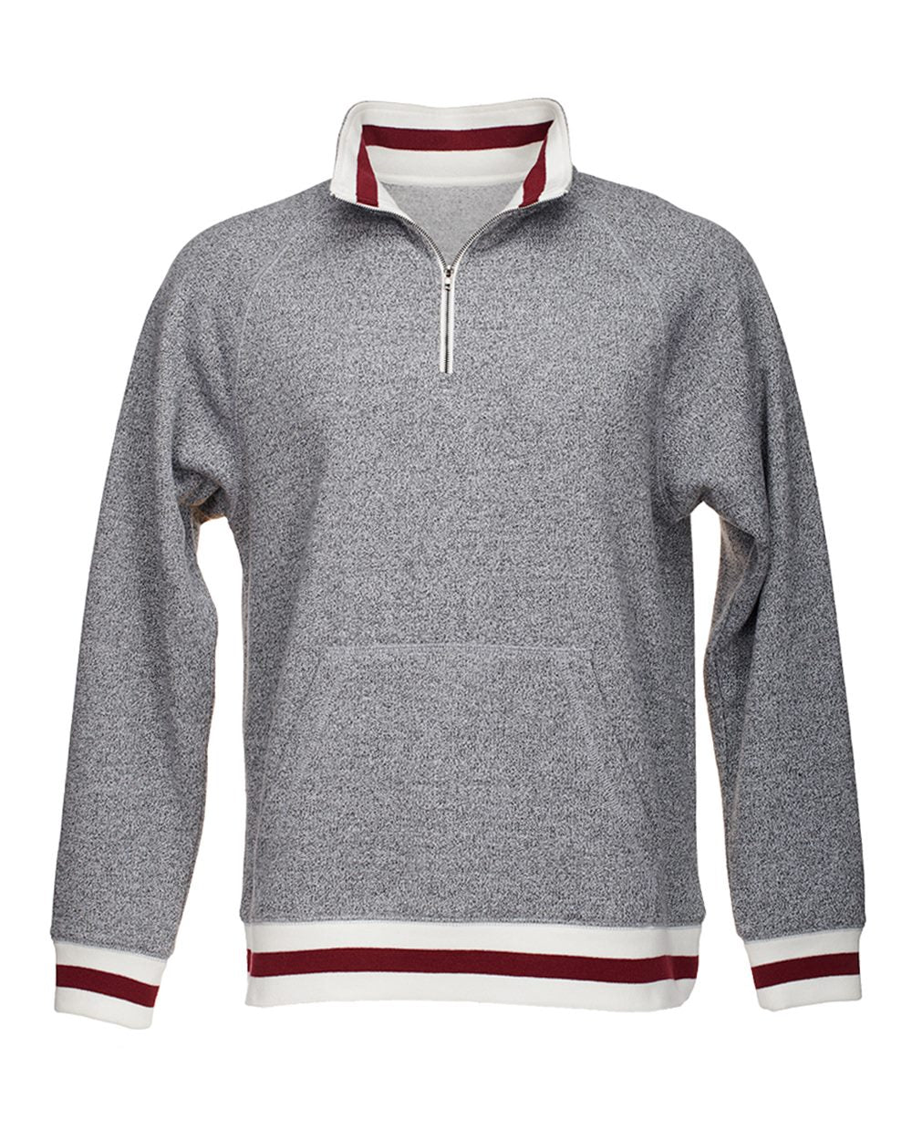 Men's Peppered Fleece Quarter-Zip Sweatshirt - Front - B33428533 - Pepper/ Maroon