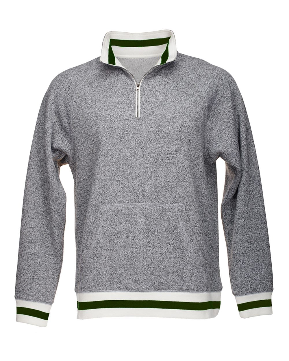 Men's Peppered Fleece Quarter-Zip Sweatshirt - Front - B33428544 - Pepper/ Forest