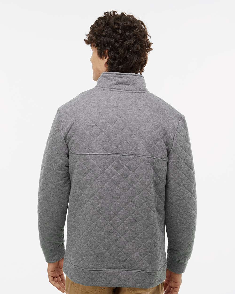 Men's Quilted Snap Pullover - OnModelBack - B11428093 - Charcoal Heather