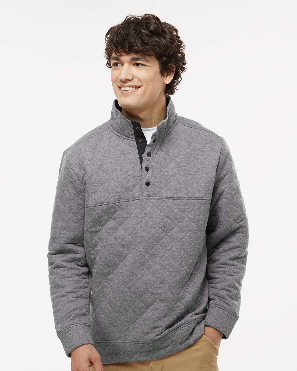 Men's Quilted Snap Pullover - OnModelFront - B11428093 - Charcoal Heather