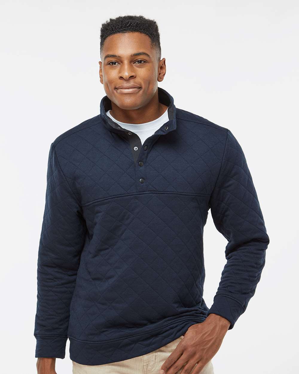 Men's Quilted Snap Pullover - OnModelFront - B11428653 - Navy