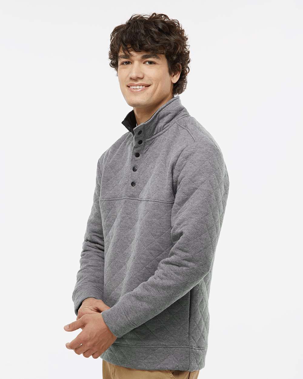 Men's Quilted Snap Pullover - OnModelSide - B11428093 - Charcoal Heather