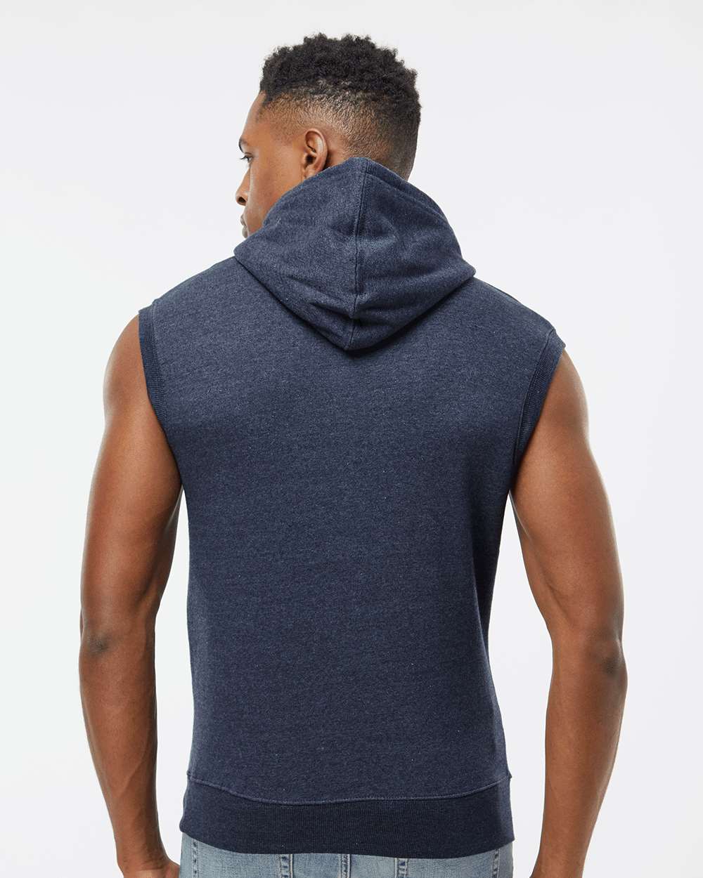 Men's Triblend Sleeveless Hooded Sweatshirt - OnModelBack - B11628653 - True Navy Triblend