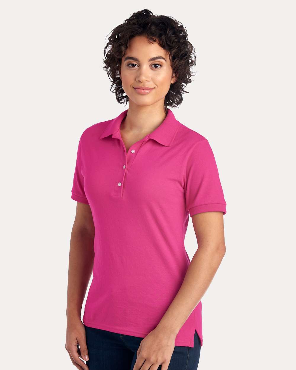 Women's Dri-Power® Polo - OnModelSide - B02435693 - Cyber Pink