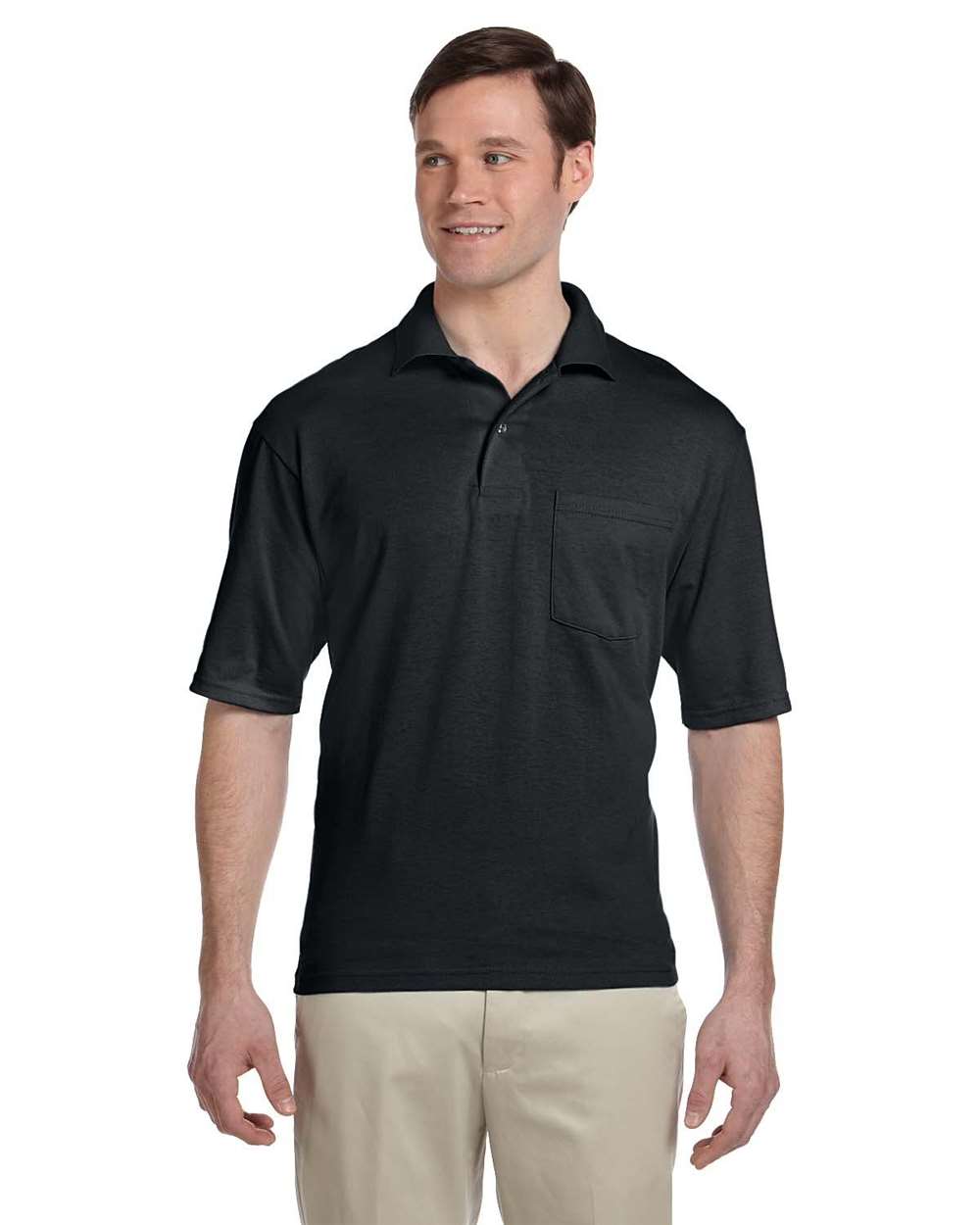 Men's SpotShield® 50/50 Polo with Pocket - OnModelFront - B12035503 - Black