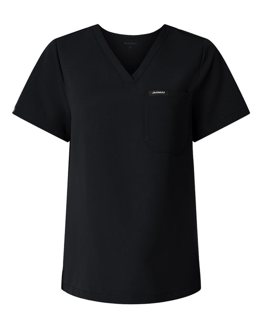 Women's Rhena Essential 1-Pocket Scrub V-Neck Top - Front - B00645501 - Black