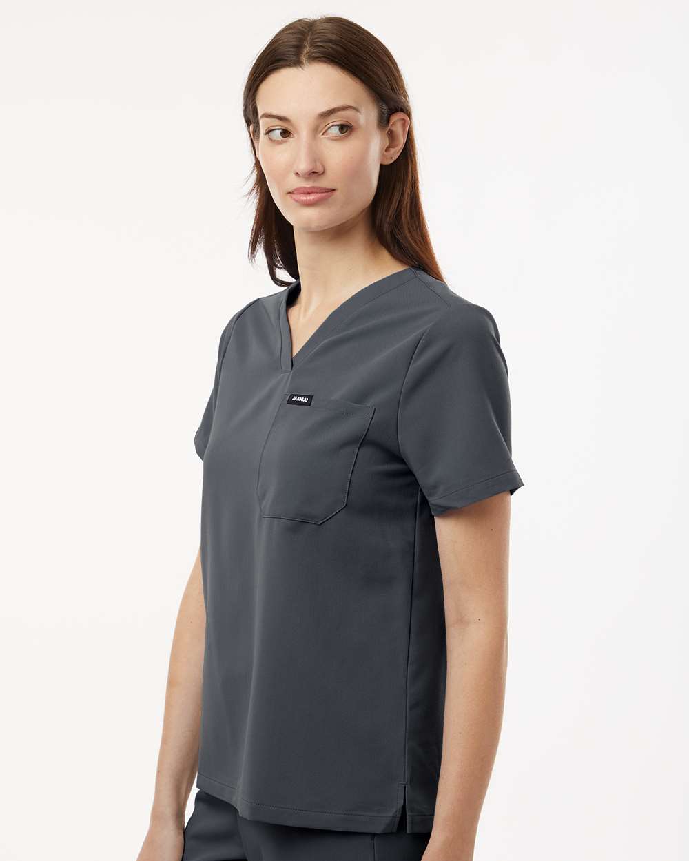 Women's Rhena Essential 1-Pocket Scrub V-Neck Top - OnModelSide - B00645091 - Carbon Grey
