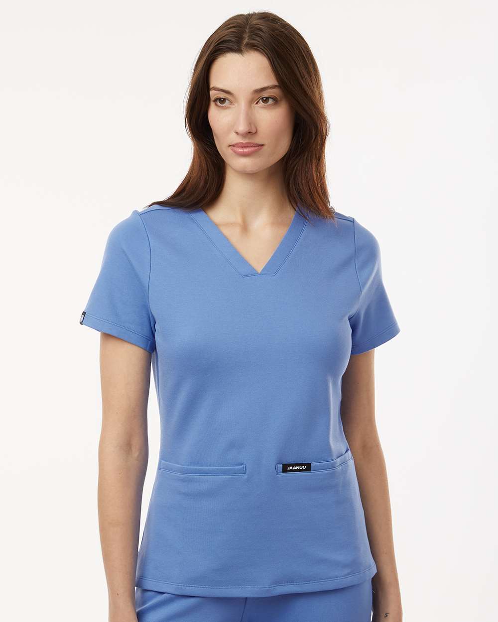 Women's Cesi Ultrasoft Scrub V-Neck Top - OnModelFront - B01145251 - Ceil Blue