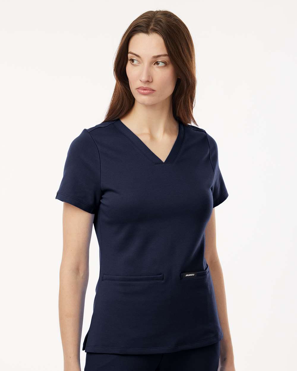 Women's Cesi Ultrasoft Scrub V-Neck Top - OnModelFront - B01145651 - Midnight Navy