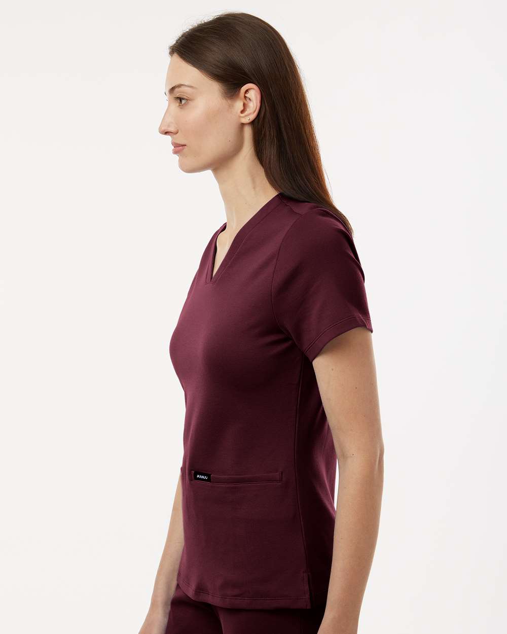 Women's Cesi Ultrasoft Scrub V-Neck Top - OnModelSide - B01145521 - Burgundy
