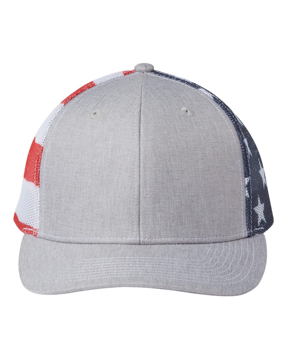 Printed Mesh Trucker Cap - Front - B93195110 - Heather Grey/ USA Flag