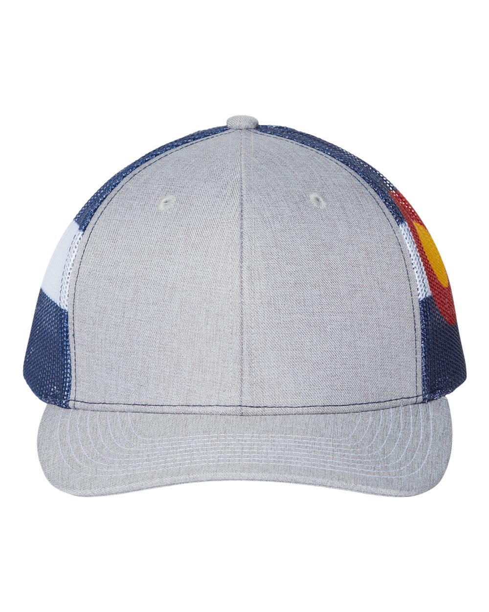 Printed Mesh Trucker Cap - Front - B93195130 - Heather Grey/ Colorado Flag